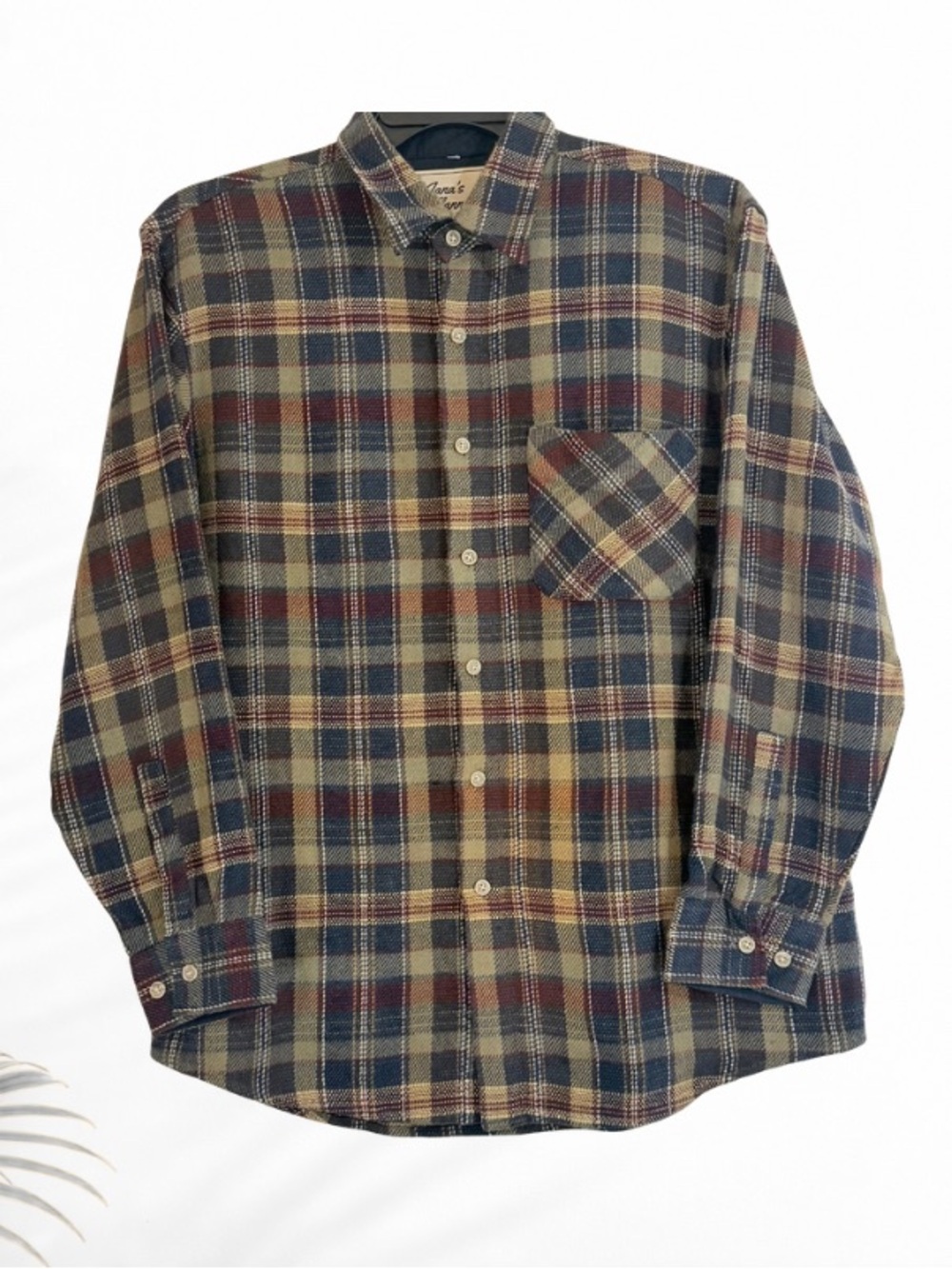 Jana’s Flannels XL Plaid Cotton Button Up Wine Glass Patch Shirt